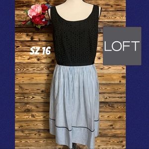 NWT LOFT Ann Taylor Navy Eyelet Striped Dress